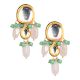 Mirror Oval & Teardrop Earrings with Green & White Beads Pair